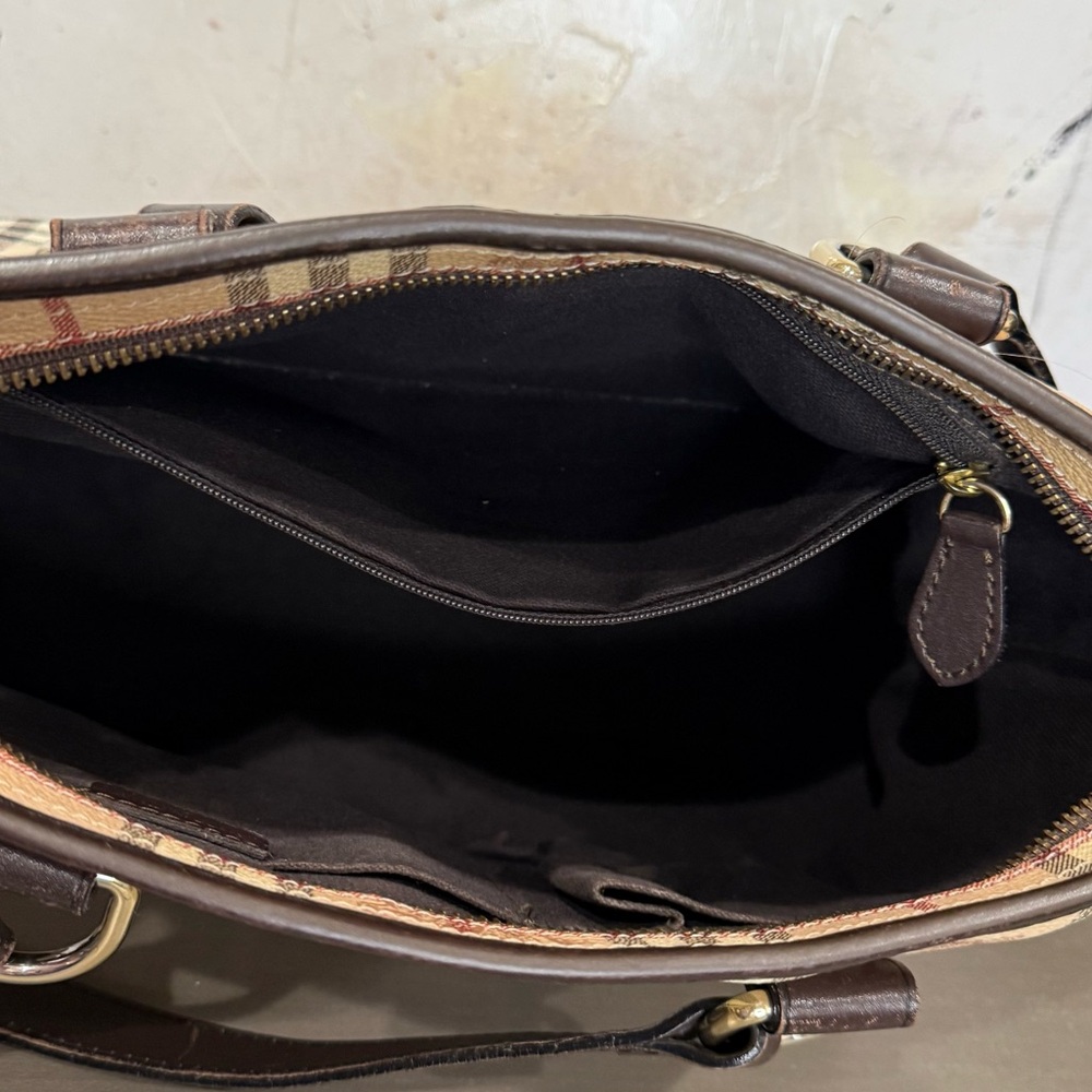 Burberry Beige Plaid Tote with Brown Leather Straps - Picture 11 of 13